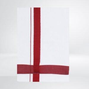 Mens White Double Dhoti with Big Red Border
